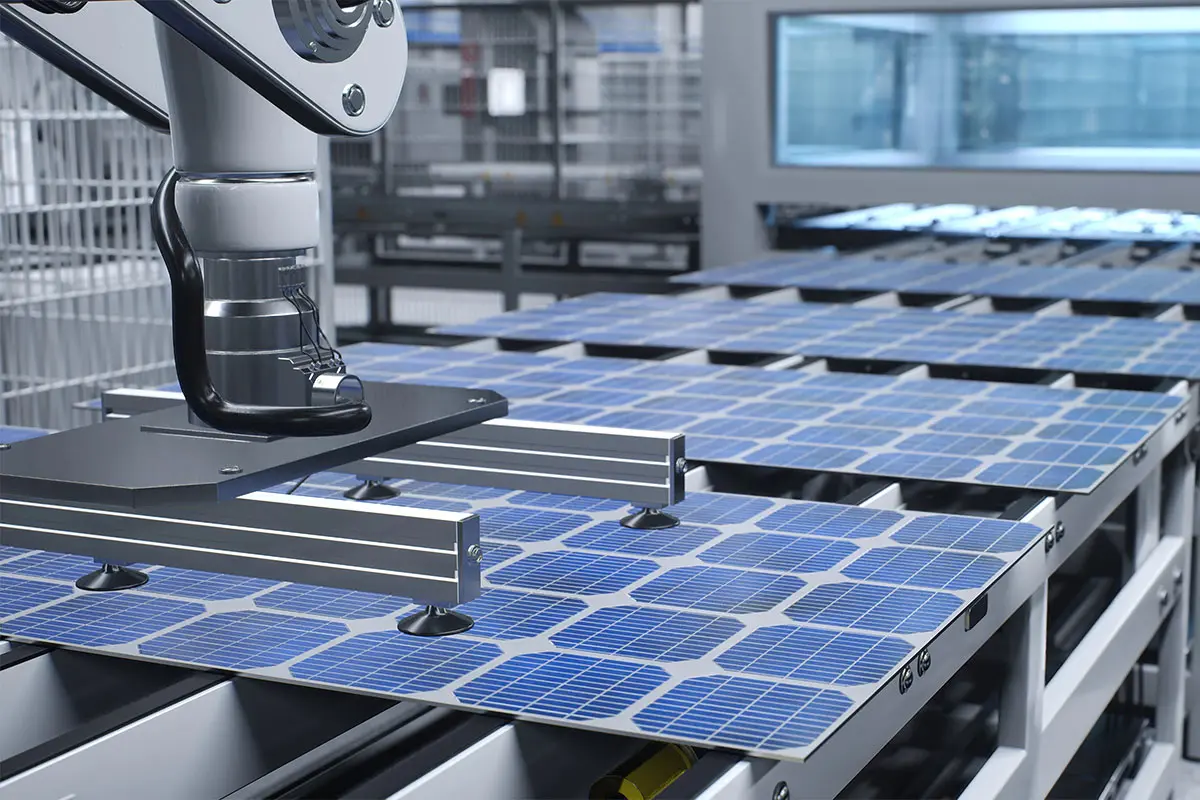 przenoszenie paneli fotowoltaicznych przez przyssawki próżniowe